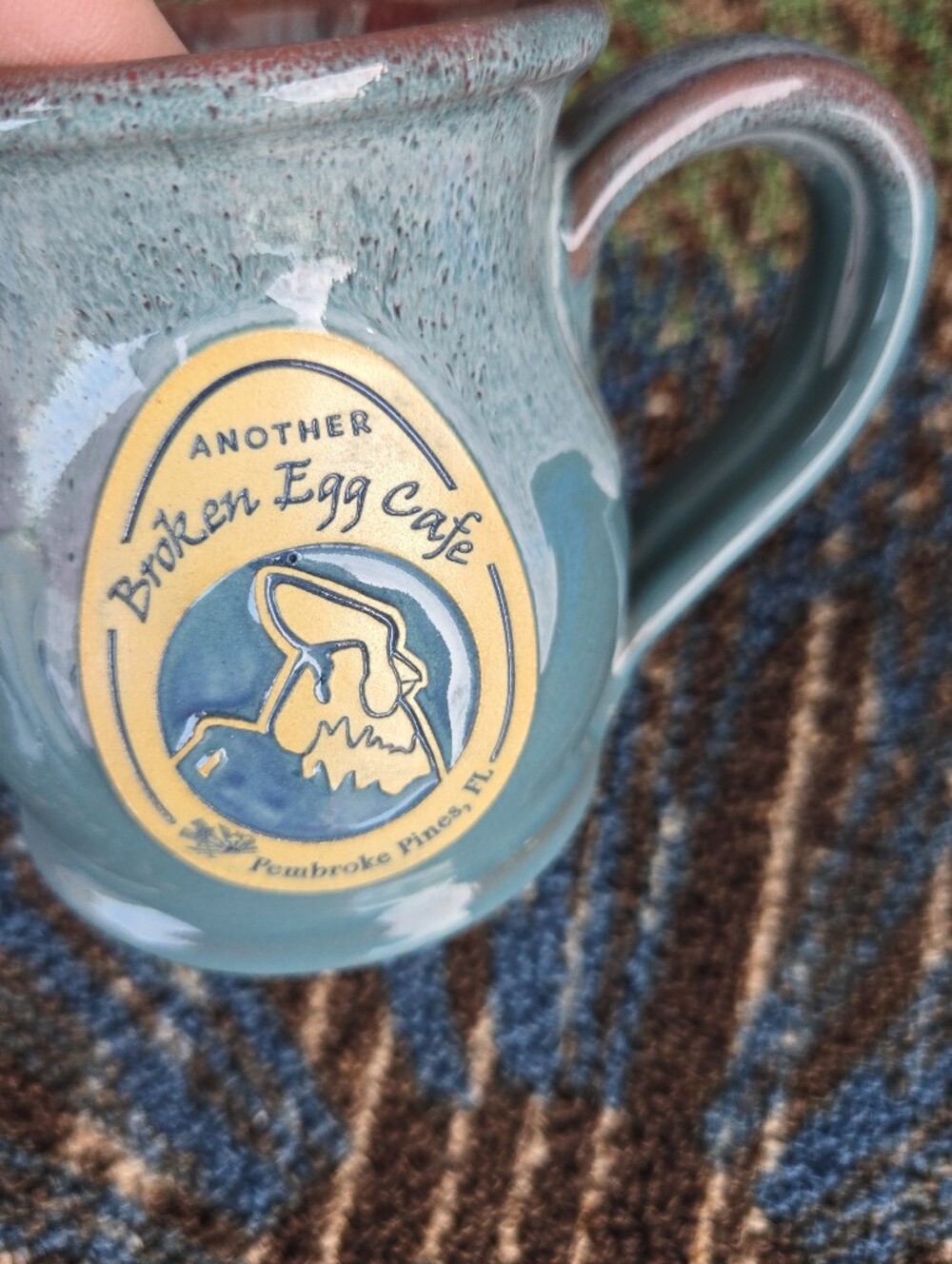 ANOTHER BROKEN EGG CAFE Coffee Mug Teal Blue Green Deneen Pottery Pembroke Pines